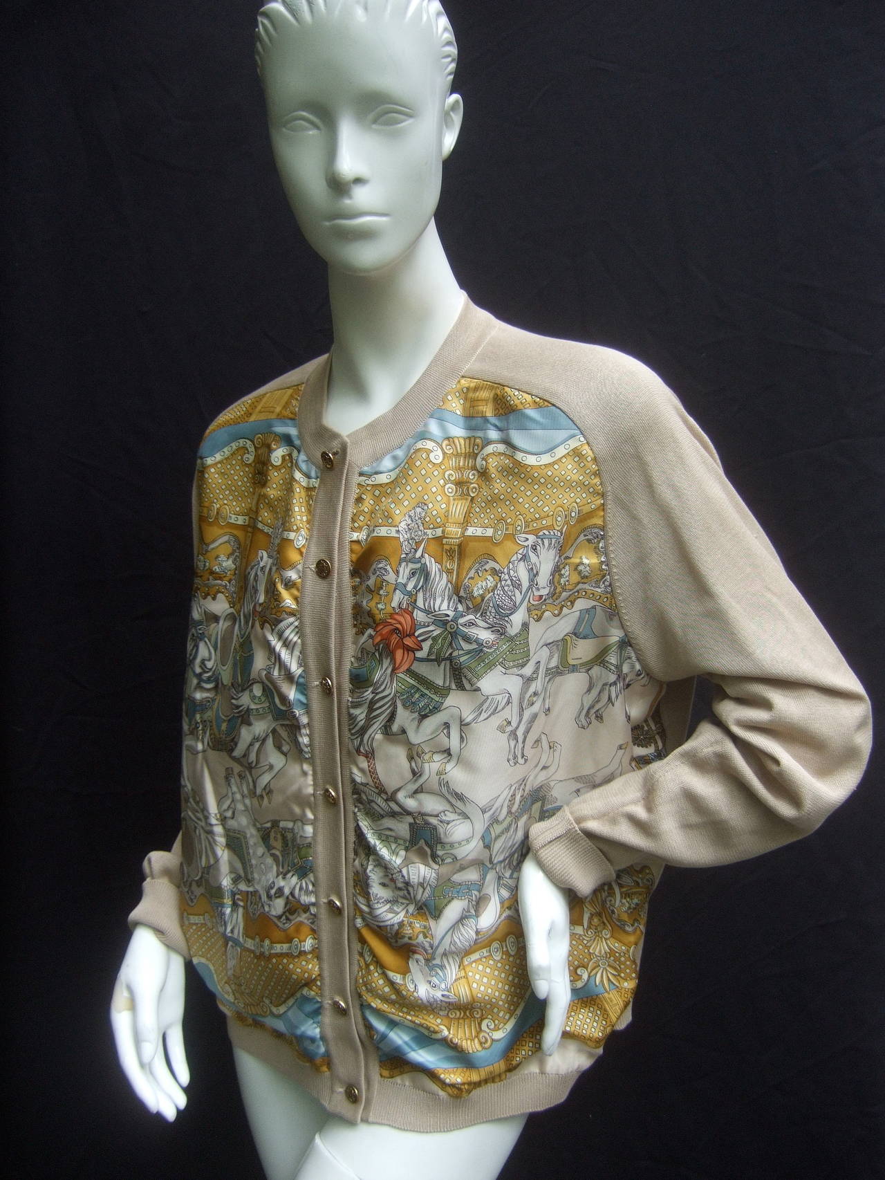 Hermes Paris Luxurious Silk Panel Cardigan Size 46 In Excellent Condition In University City, MO