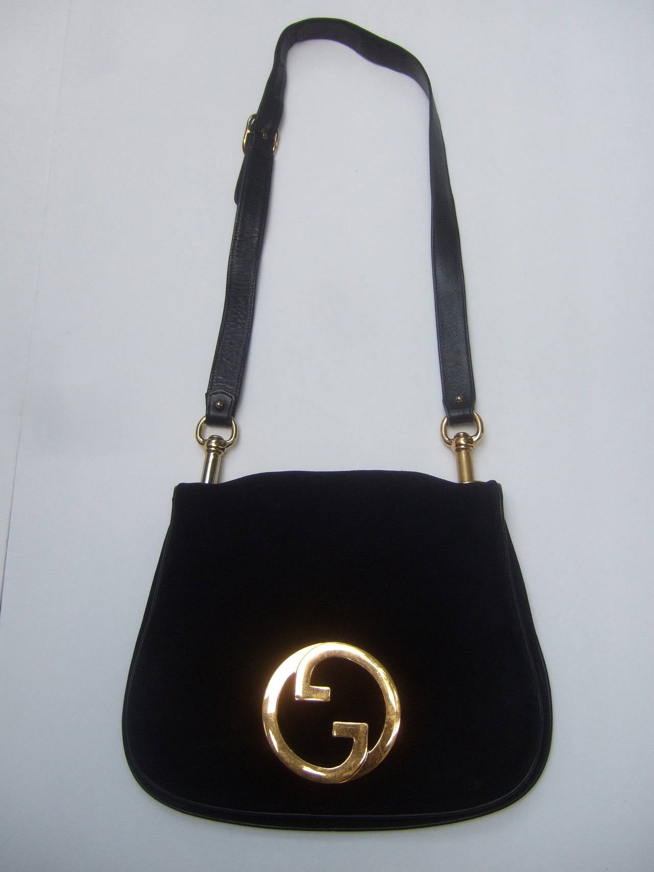 Gucci Italy Sleek Black Doeskin Suede Shoulder Bag c 1970 2