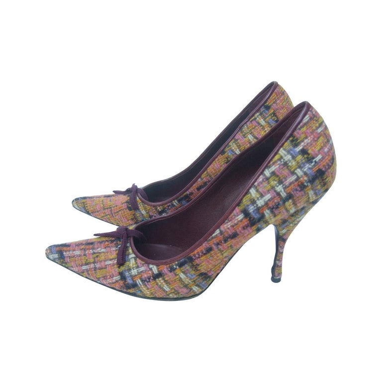 Miu Miu Plaid Wool Pumps Made in Italy Size 38 For Sale