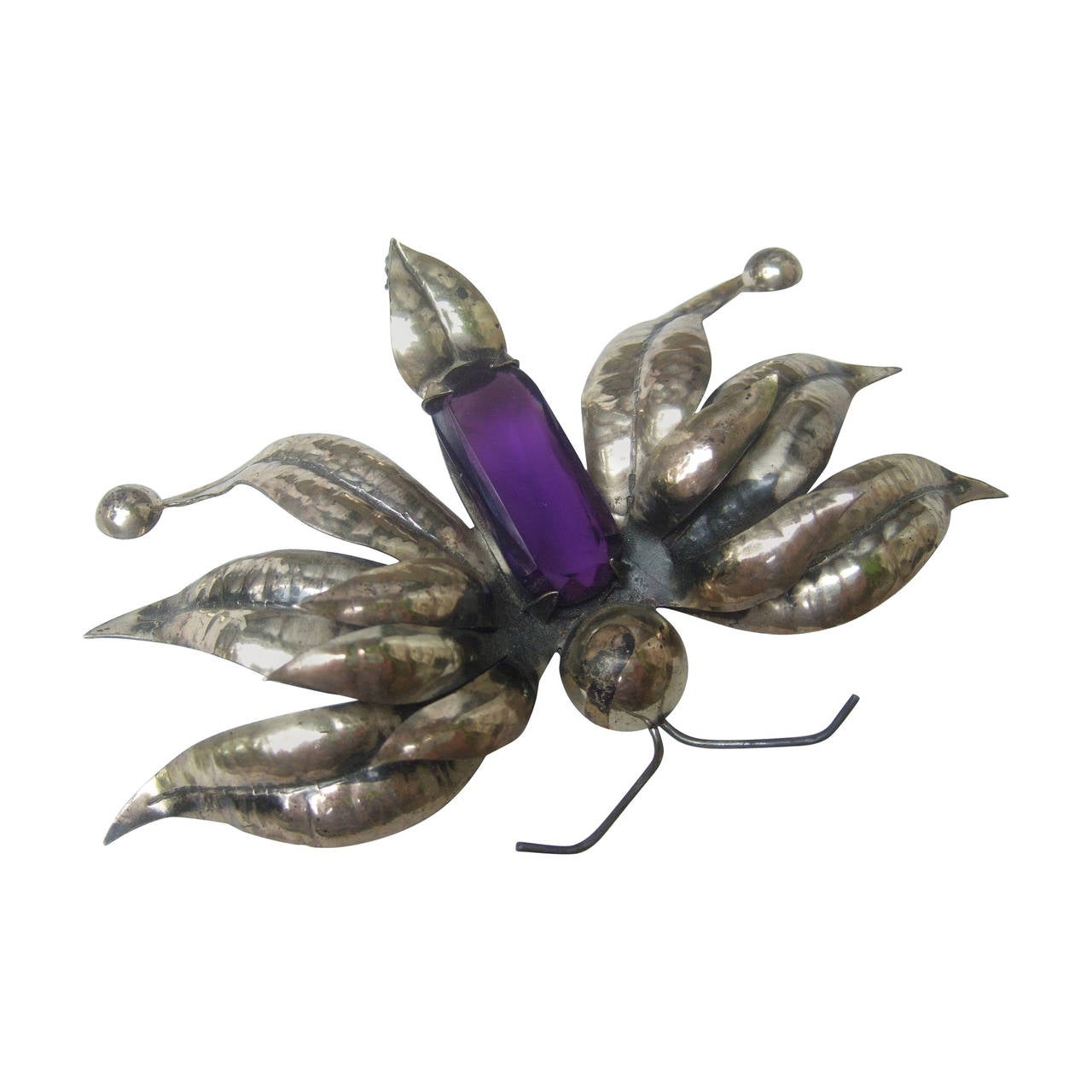 Massive Sterling Crytsal Butterfly Brooch c 1950s For Sale