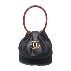 Gucci Rare 1970s Black Leather Handbag
