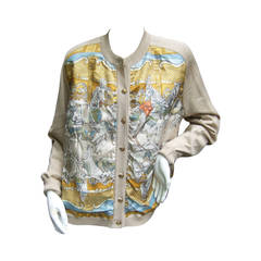 Retro Hermes Paris Luxurious Silk Panel Cardigan Size 46