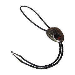 Sterling Coral and Jet Bear Claw Bolo Tie c 1970s 6