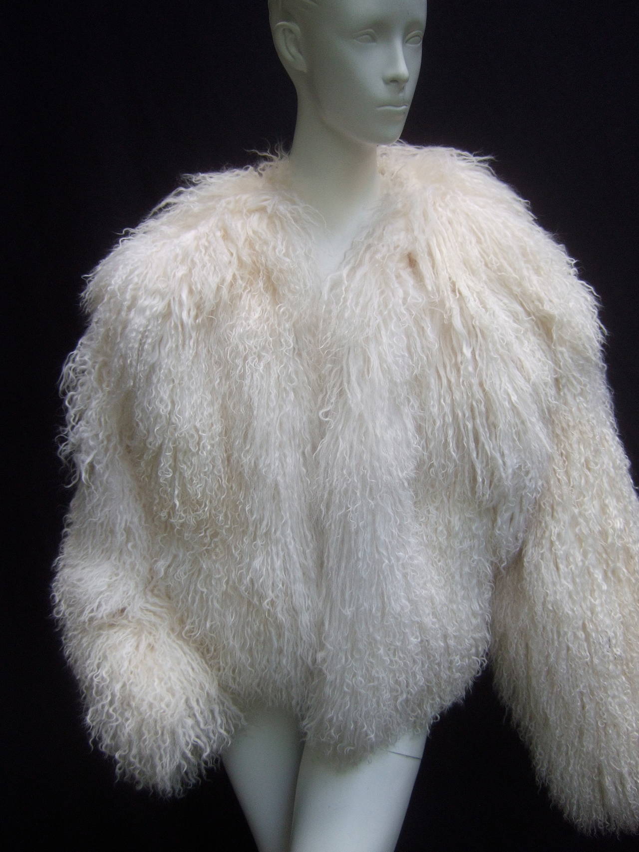 Gray Tibetan Fluffy Lamb Fur Chubby Jacket for Neiman Marcus c 1980s