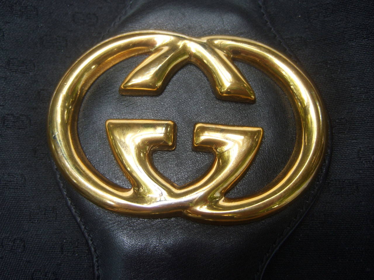 Women's Gucci Black Leather Canvas Shoulder Bag c 1980