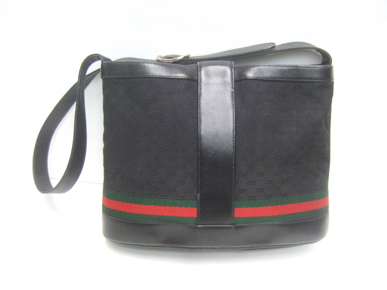 Gucci Black Leather Canvas Shoulder Bag c 1980 4
