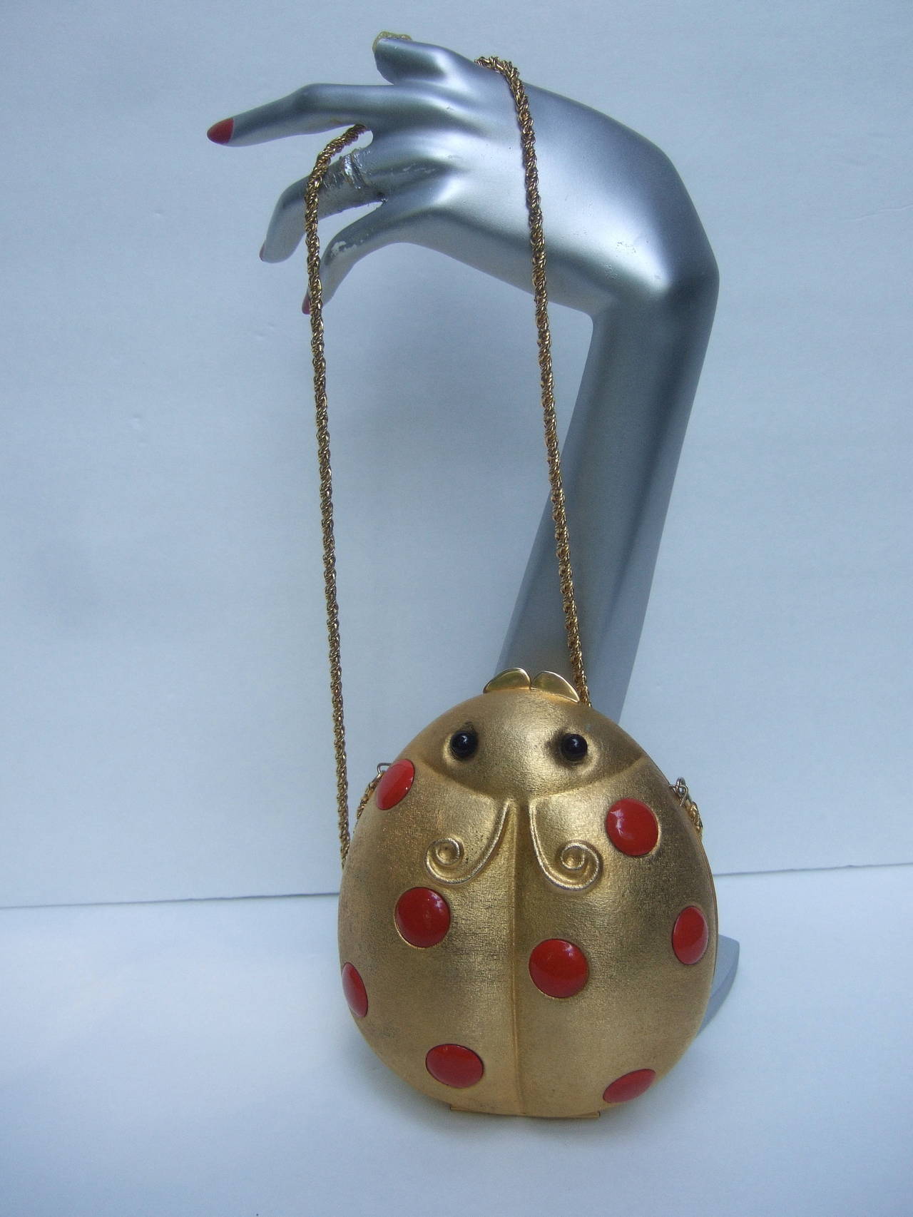Saks Fifth Avenue Gilt Metal Lady Bug Evening Bag Made in Italy c 1970 1