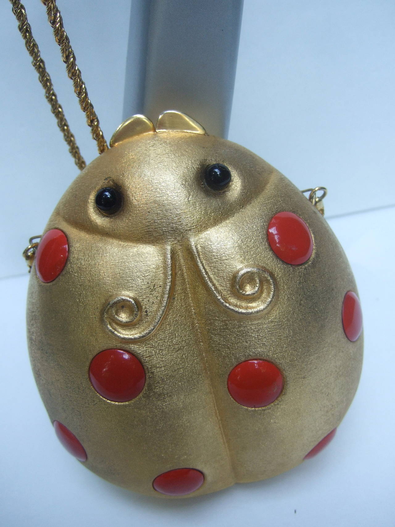 Saks Fifth Avenue Gilt Metal Lady Bug Evening Bag Made in Italy c 1970 2