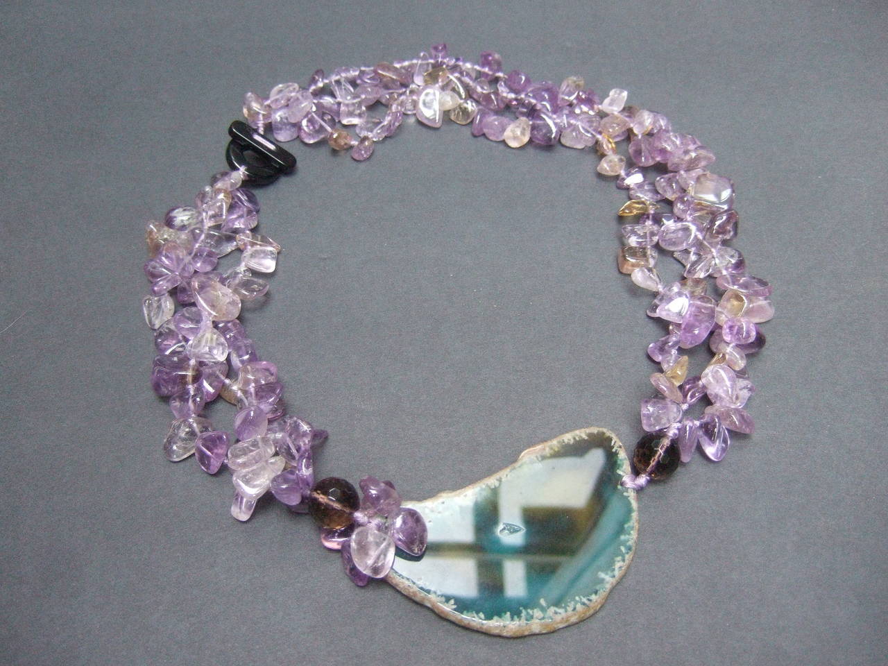 Women's Exotic Amethyst Sliced Agate Artisan Necklace