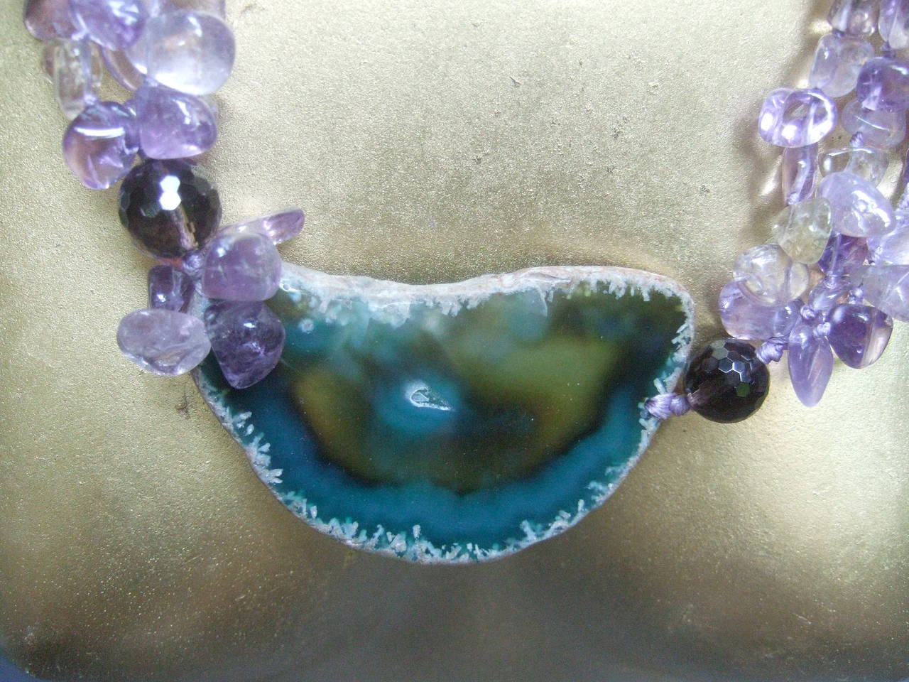 Exotic Amethyst Sliced Agate Artisan Necklace In Excellent Condition In University City, MO