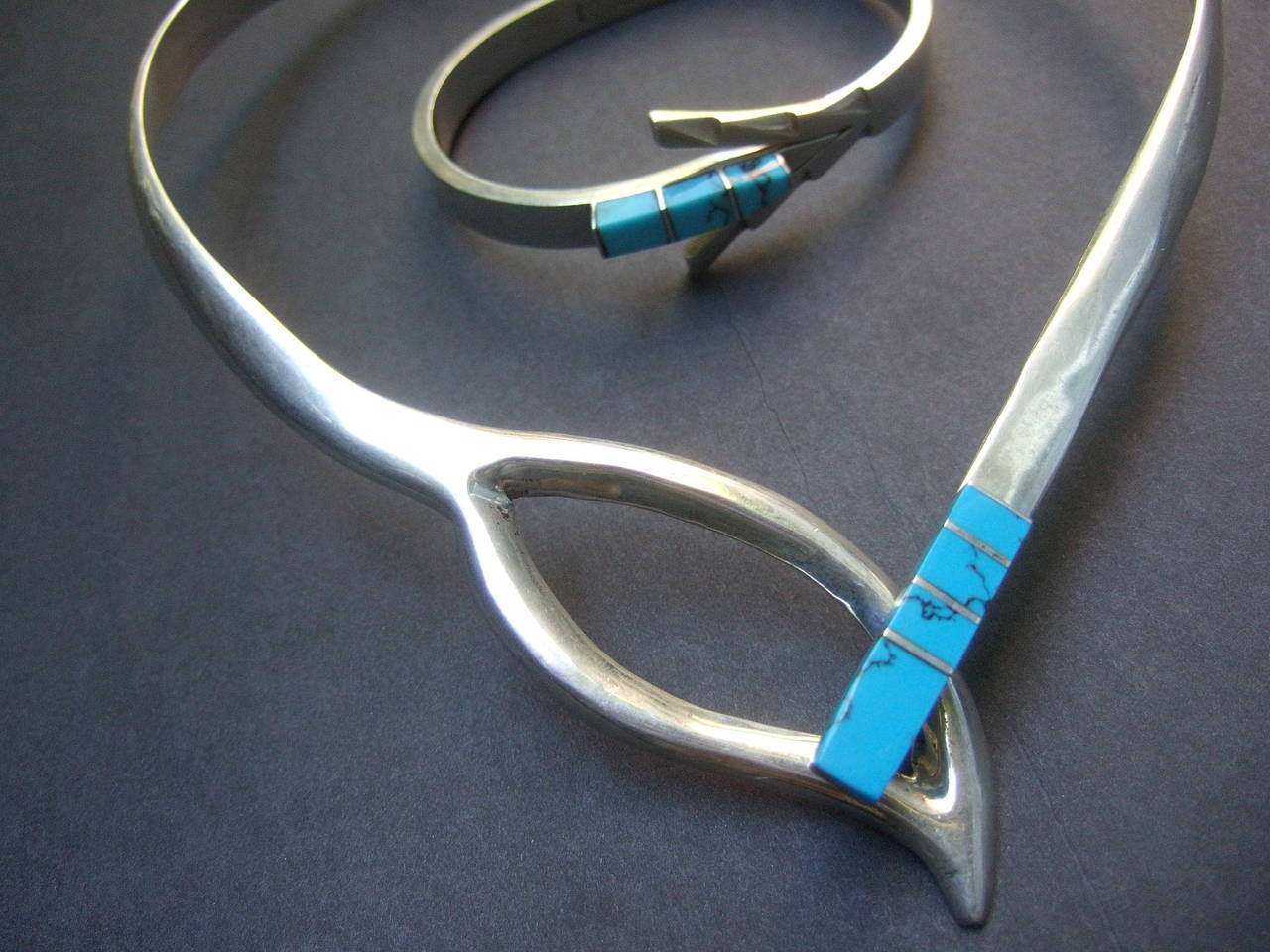 Sleek Sterling Artisan Turquoise Choker Bracelet Set 3