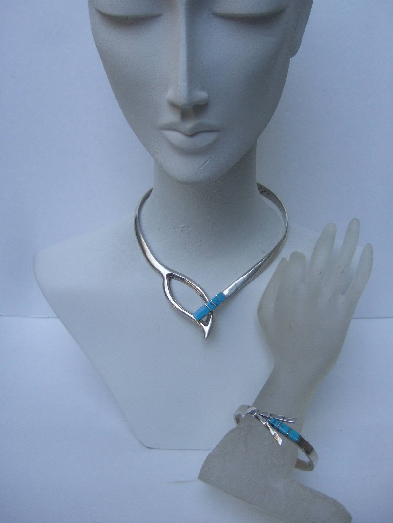Sleek Sterling Artisan Turquoise Choker Bracelet Set 5