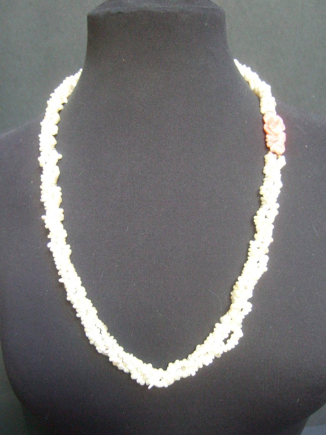 Opulent Freshwater Pearl Carved Coral Braided Necklace For Sale 4