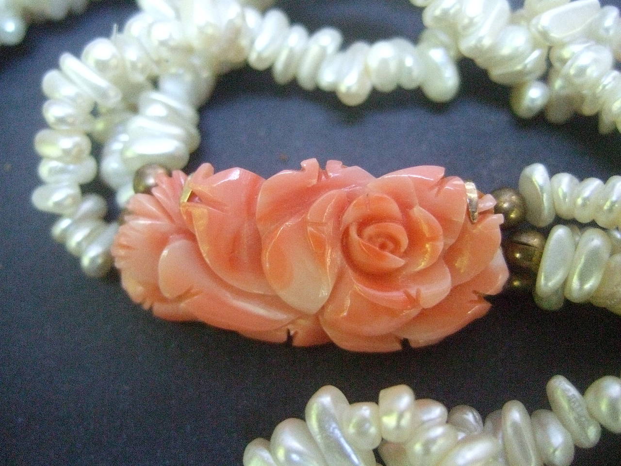 Opulent Freshwater Pearl Carved Coral Braided Necklace For Sale 3