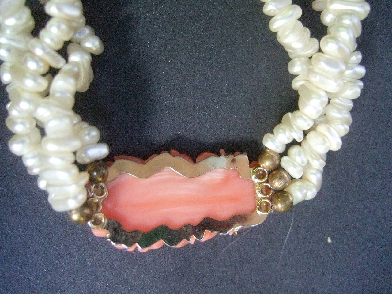 Opulent Freshwater Pearl Carved Coral Braided Necklace For Sale 5
