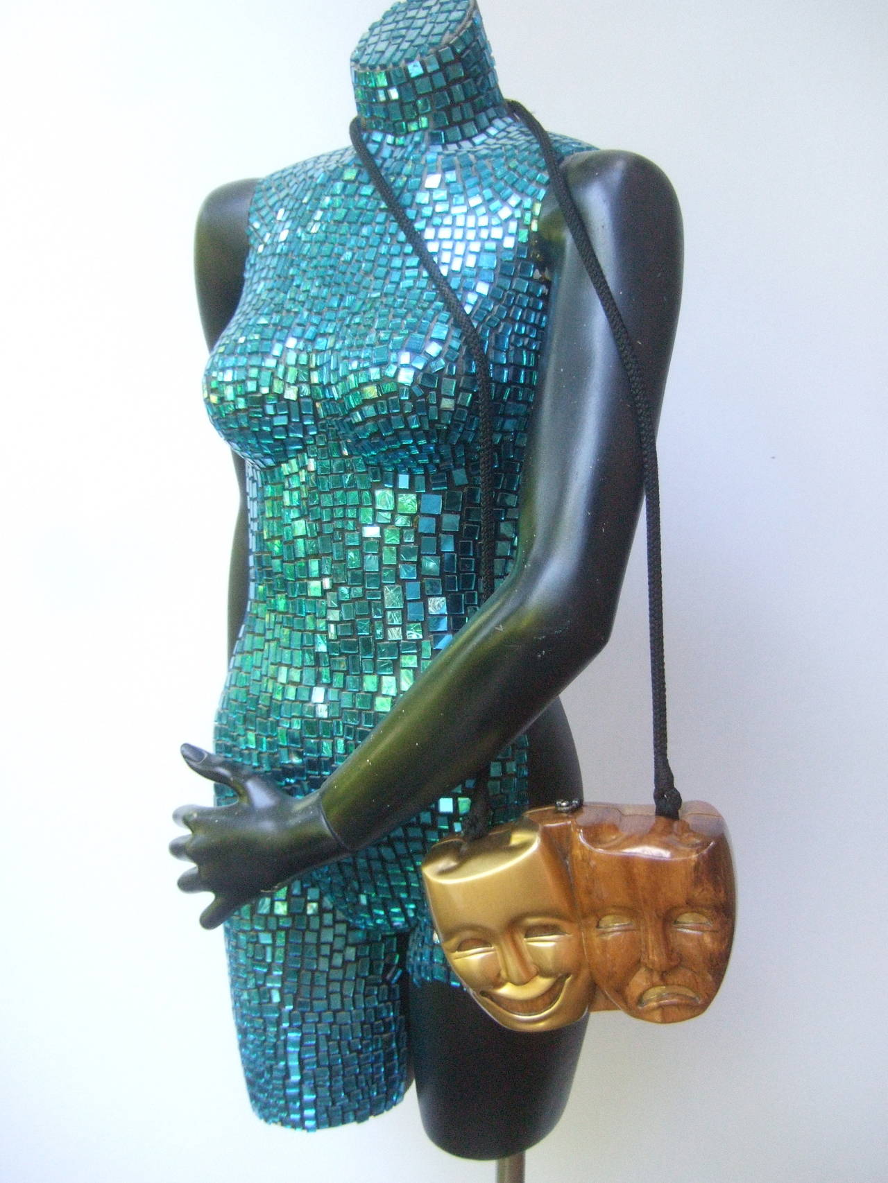 Brown Timmy Woods Beverly Hills Theatrical Mask Artisan Handbag c 1990s