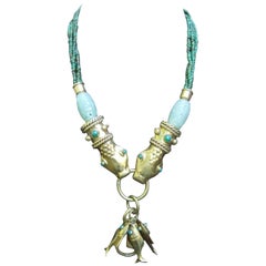 Artisan Serpent Head Semi Precious Stone Necklace c 1960s