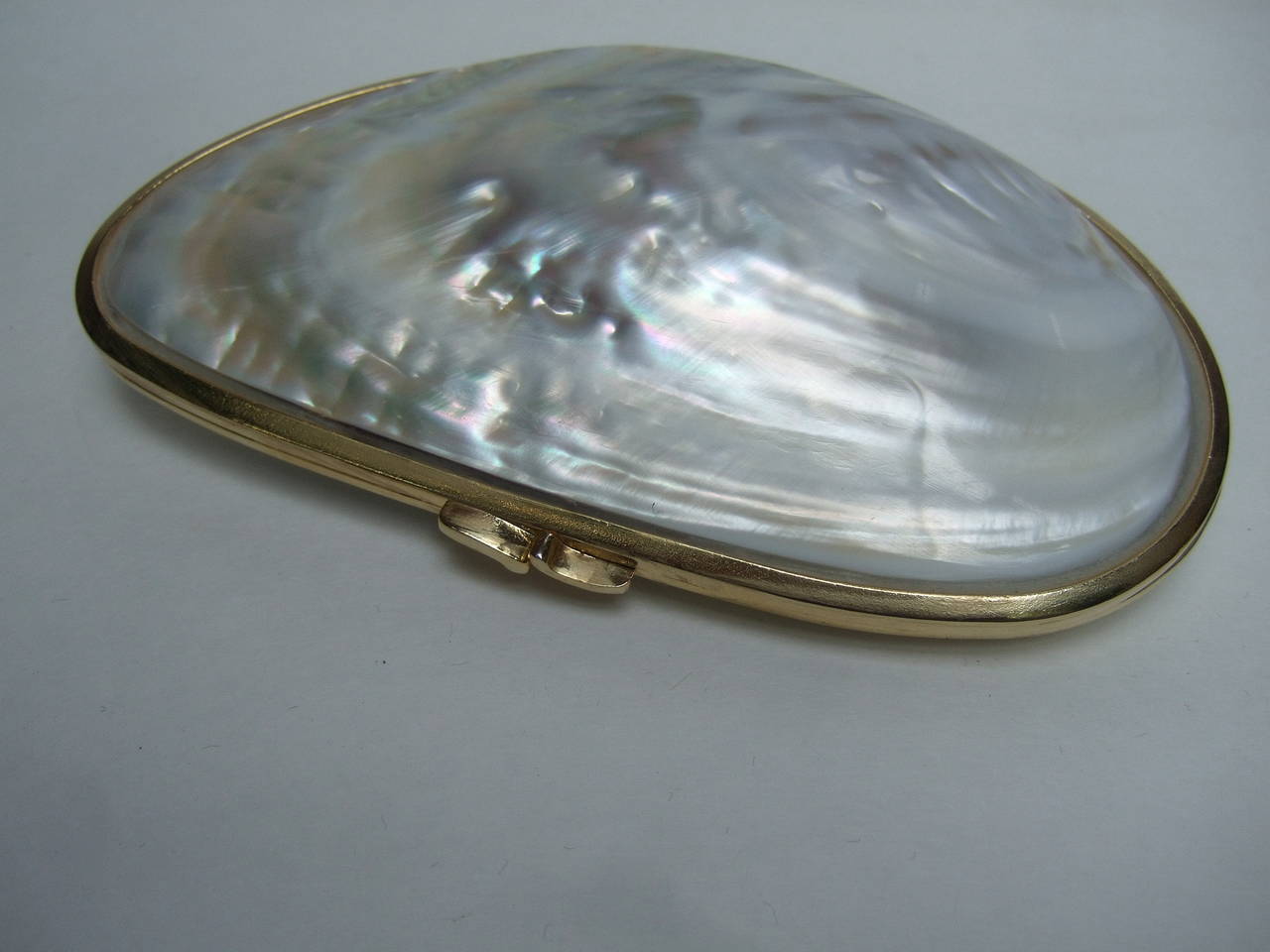 Opulent Mother Of Pearl Gilt Trim Shell Clutch Bag c 1980s 1