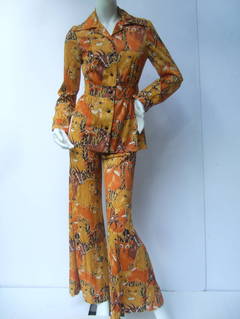 1970s Mod Animal Jungle Print Trouser Suit