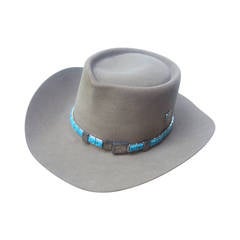 Vintage Stetson Classic Felt Hat with Turquoise Band  c 1970s
