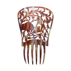 Lucite Tortoise Shell Carved Matador Hair Comb c 1960s