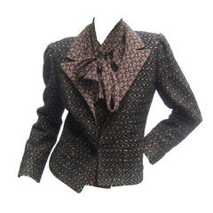 Lanvin Couture Paris Wool Jacket & Paisley Blouse Ensemble c 1980s