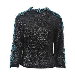 1960s Black and Turquoise Sequin Top