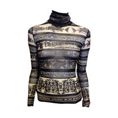 Jean Paul Gaultier Grey and White Patterned Mesh Top