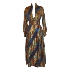 Vintage Multi-Color Palsey Print with Gold Lame 3-Piece Ensemble