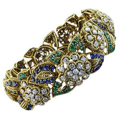 Floral Sapphire Emerald Diamond Gold Bracelet by Van Cleef & Arpels c1955
