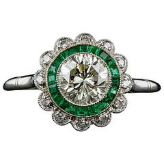 .95 Carat Diamond Engagement Ring with Calibre Emeralds
