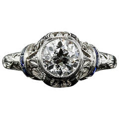 Art Deco 1.02 Carat Diamond Sapphire Platinum Engagement Ring