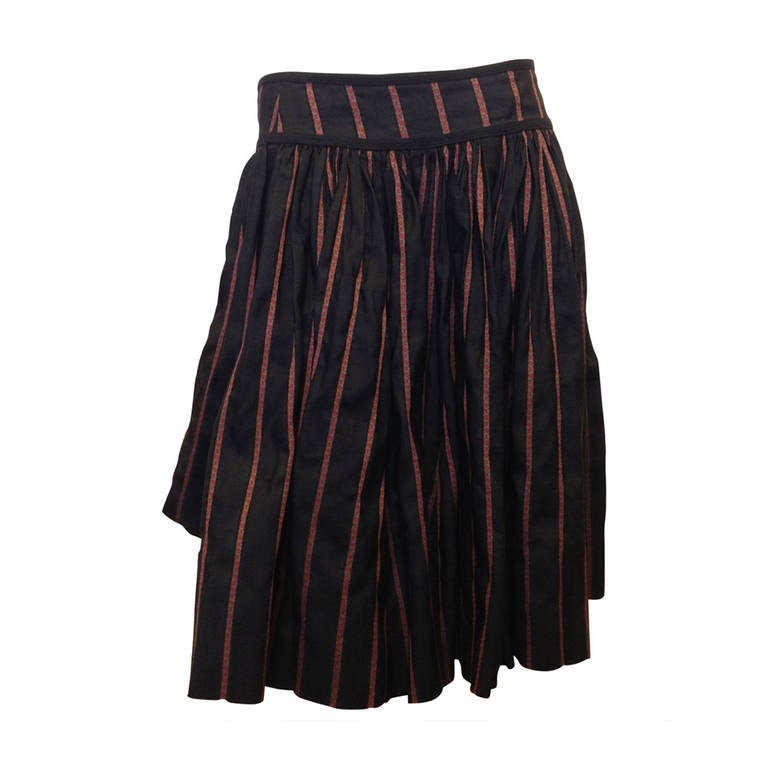 Dries Van Noten Black and Red Striped Flared Skirt