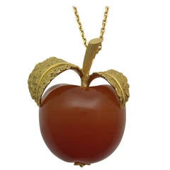 Whimsical Carnelian Gold Apple Pendant Necklace