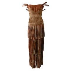 Alexander McQueen for Givenchy Haute Couture Leather Fringe Gown