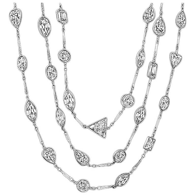 Diamond Platinum By The Yard Necklace For Sale