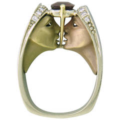 Retro Ornate Lapis Garnet Diamond Gold Ring