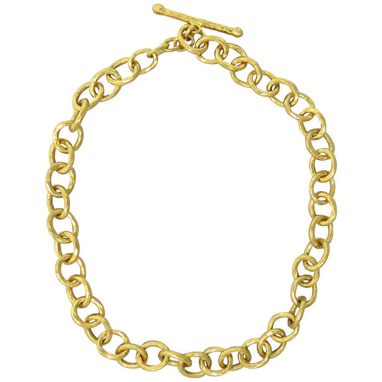 Cathy Waterman Gold Hammered Link Toggle Necklace