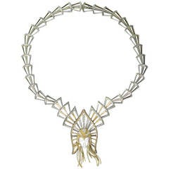 Erte Mystere Mother Of Pearl Sapphire Diamond Silver Gold Necklace