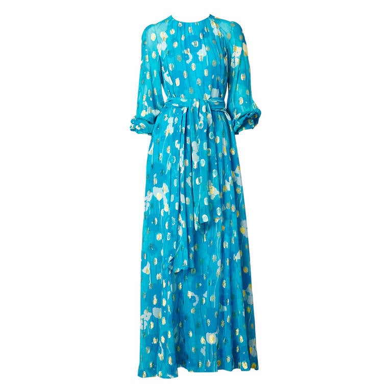 1980s Adele Simpson Pink & Gold Metallic Lame Beaded Dress w Beading