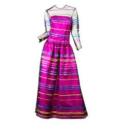 Fall 1991 Runway Givenchy Boutique  Black Mesh Magenta Satin  Evening Gown