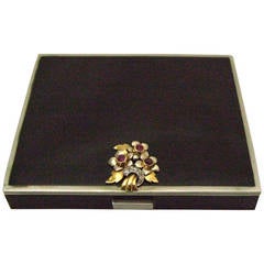 Art Deco Enamel Ruby Diamond Silver Compact/Box