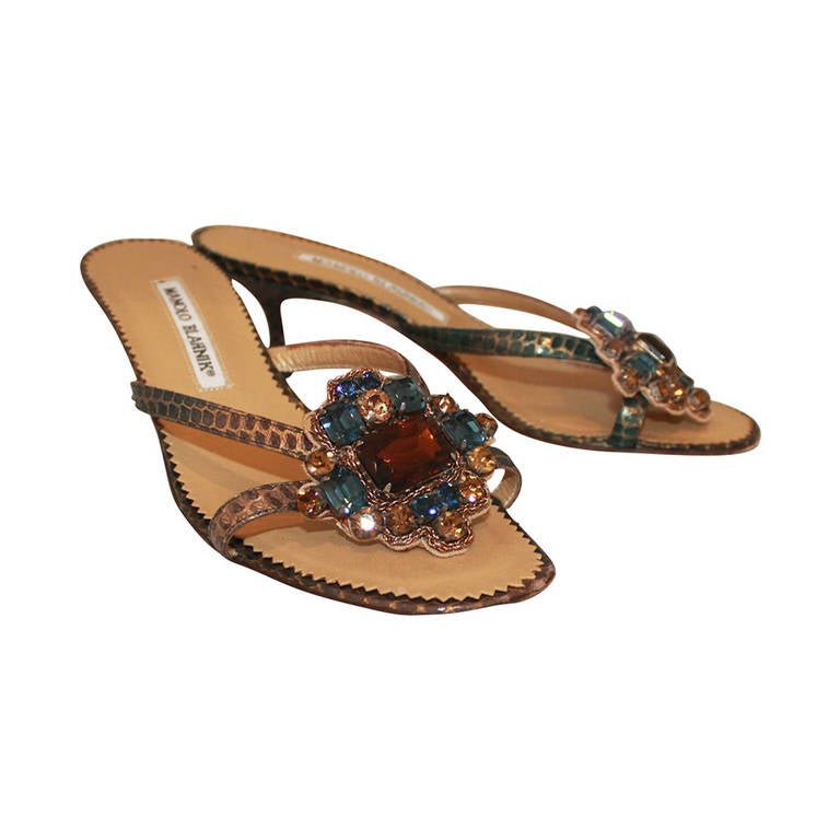 Manolo Blahnik Emerald Metallic Jewel Heels - 37