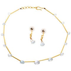 Beautiful Aquamarine Yellow Gold Necklace and Earring Set