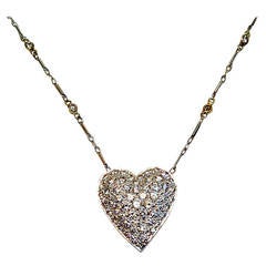 Antique Art Deco Diamond Platinum Heart Pendant with Diamond Chain