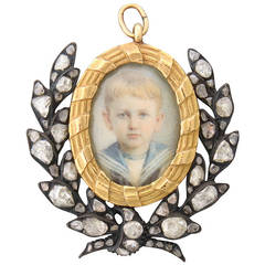 Antique Silver Diamond Gold Hand Painted Miniature Enhancer Pendant