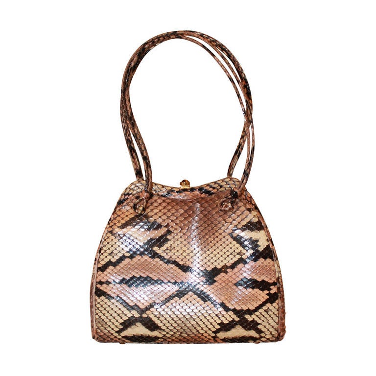 Judith Leiber Peach 
Creme Snakeskin Handbag