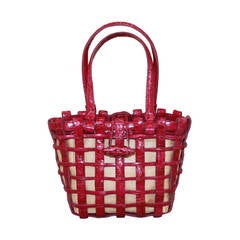 Vintage Nancy Gonzalez Magenta Woven Croc Handbag