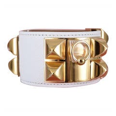 URBAN LEGEND HERMES CDC WHITE BRACELET LEATHER WITH GOLD HARDWARE Sz SMALL !