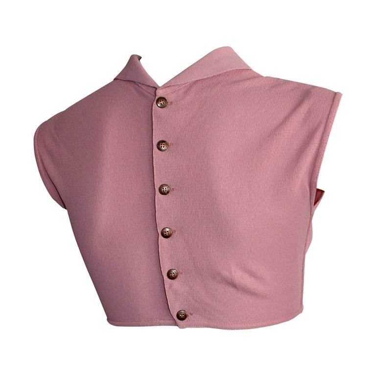 Alaia Brand New Vintage Sexy Pink Crop Top Blouse w/ Button Back